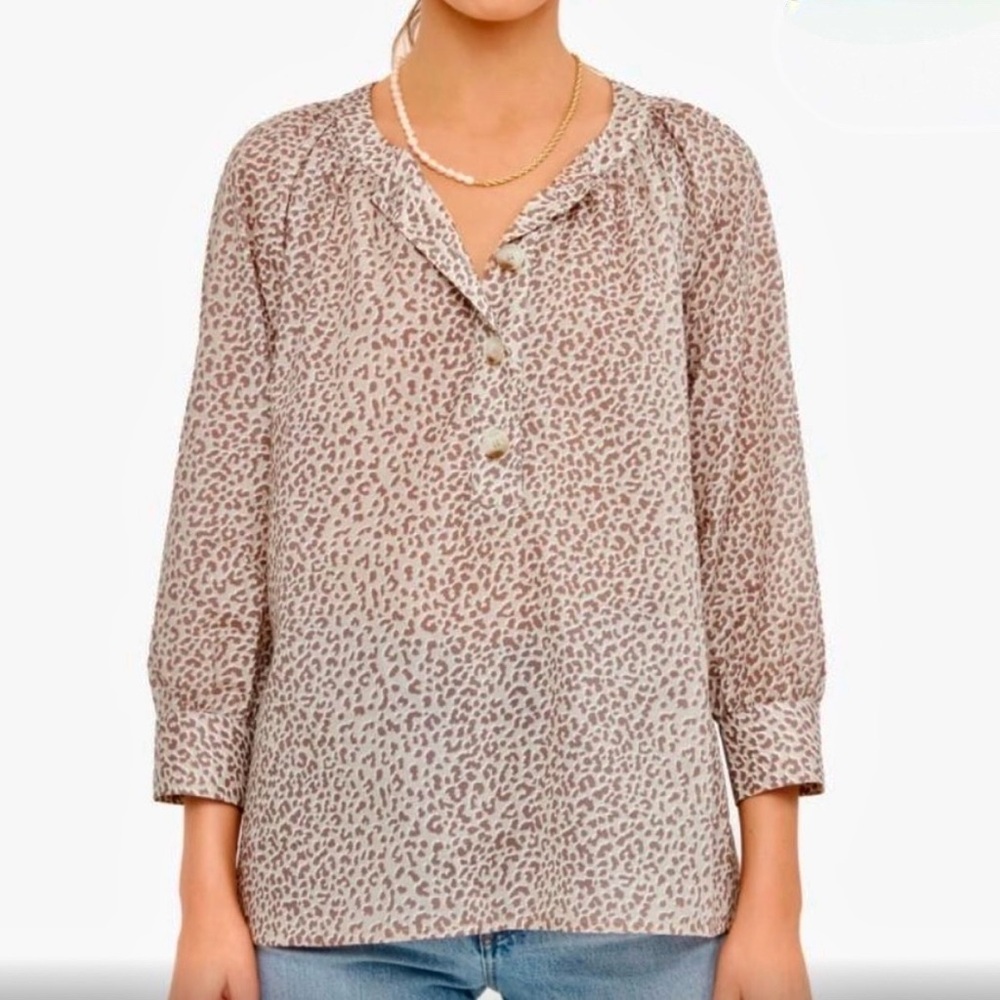 Tuckernuck Leopard Animal Print Brannen Cotton Popover Blouse Top Small